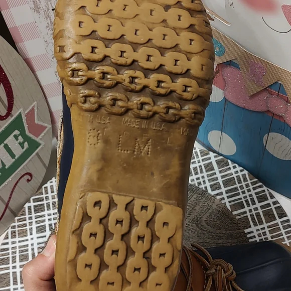 💐 Vintage GUC L.L. Bean Bean Boot 🥾 Rubber Duck Boots, Leather Trim, Navy, 8 - Picture 9 of 11